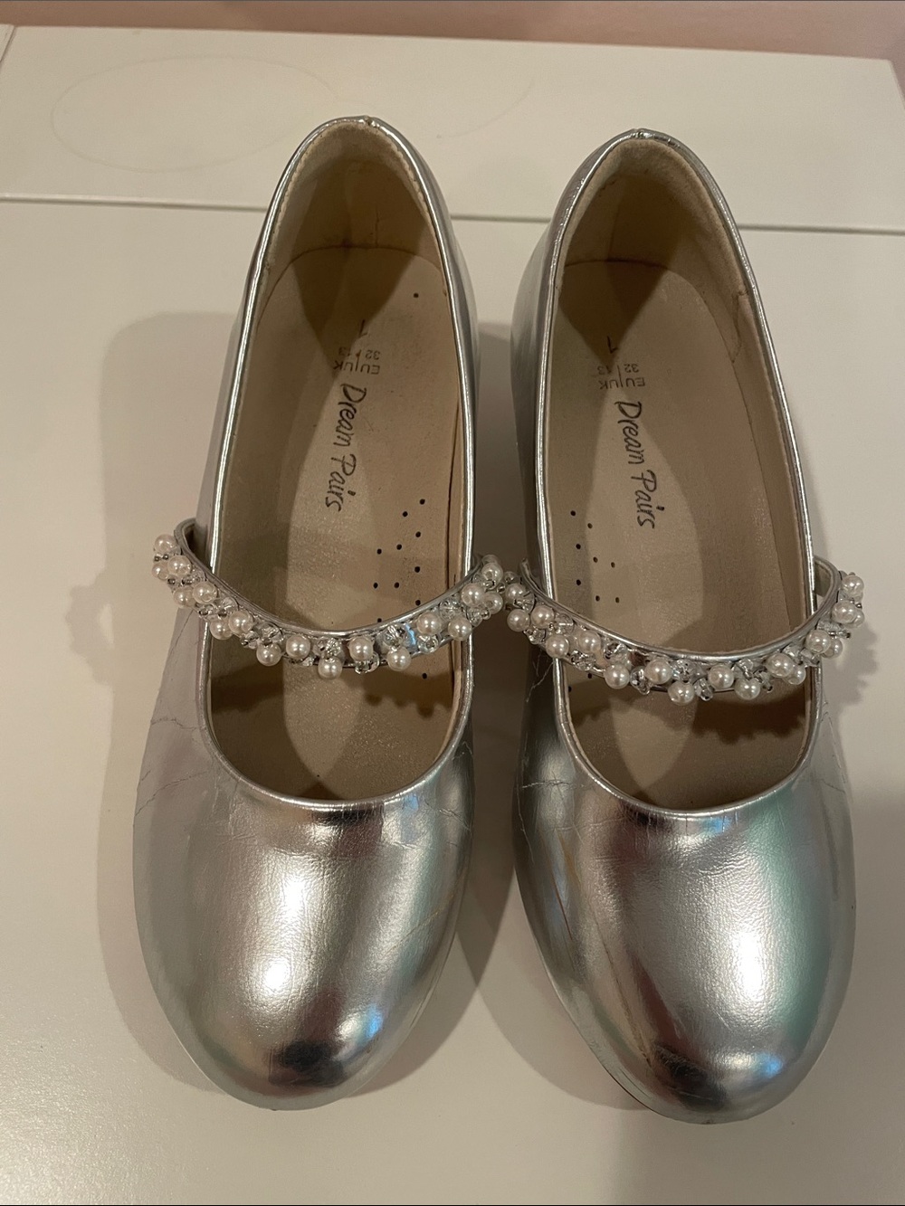 Dream Pairs Silver Pearl-Embellished Mary Jane Shoes